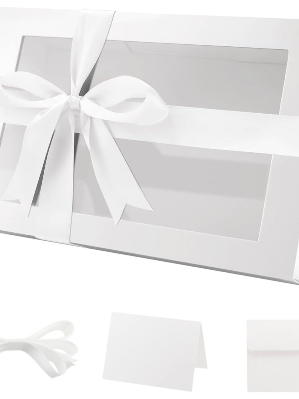 Large White Magnetic Gift Box with Window, Ribbon 13.5x9x4.1 In